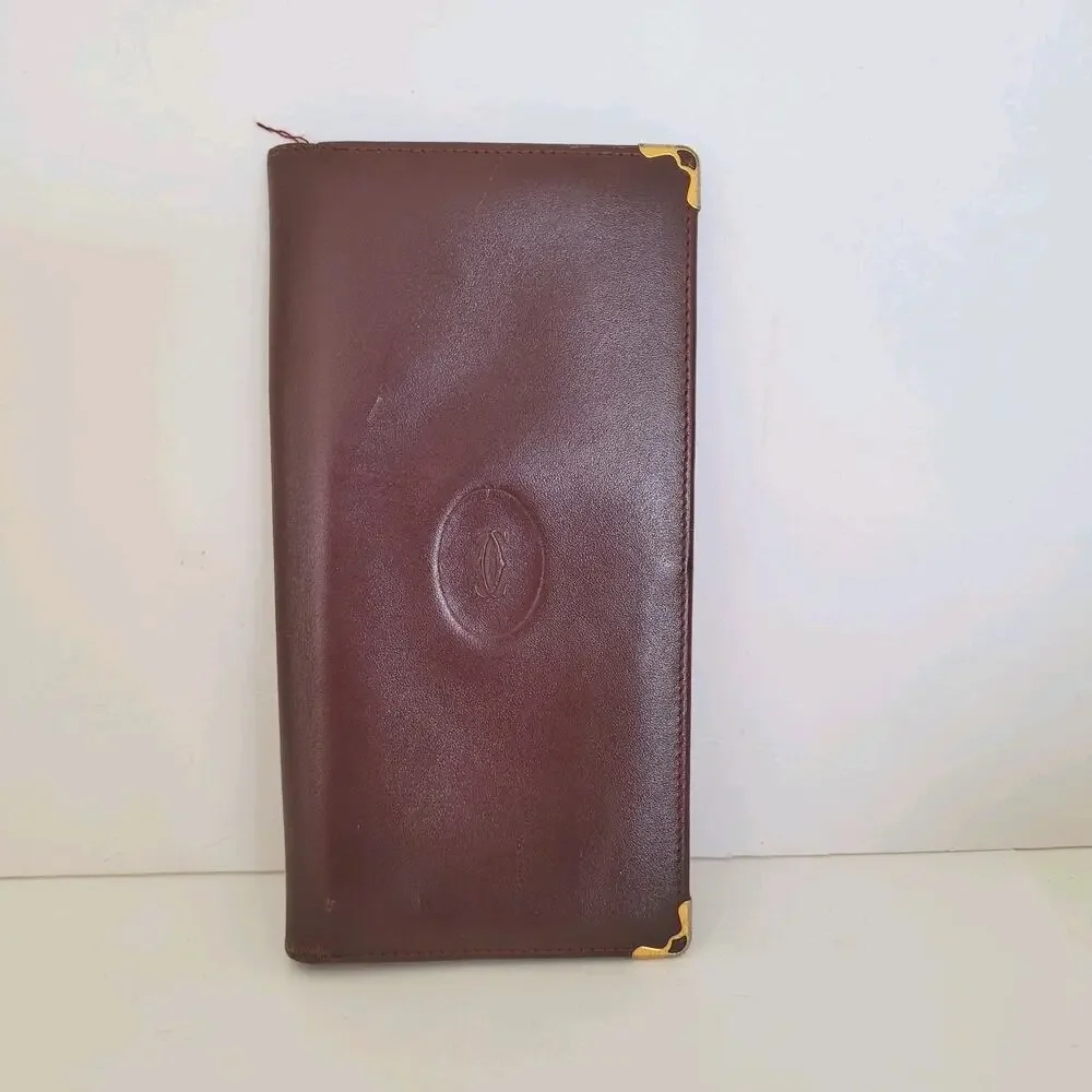 Cartier Vintage Bifold Leather Bordeaux Red Wallet Large Credit Card Bill Slim